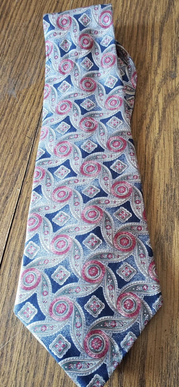Arrow Silver With Black Gold Diamond Floral Pattern Silk Necktie Tie